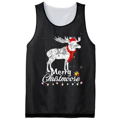 Merry Christmoose Lights Santa Hat Funny Christmas Moose  Mesh Reversible Basketball Jersey Tank