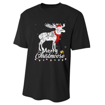 Merry Christmoose Lights Santa Hat Funny Christmas Moose  Performance Sprint T-Shirt