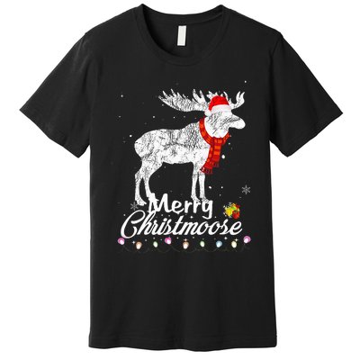 Merry Christmoose Lights Santa Hat Funny Christmas Moose  Premium T-Shirt