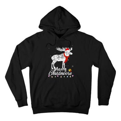 Merry Christmoose Lights Santa Hat Funny Christmas Moose  Tall Hoodie