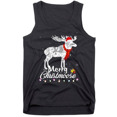 Merry Christmoose Lights Santa Hat Funny Christmas Moose  Tank Top