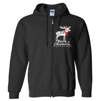 Merry Christmoose Lights Santa Hat Funny Christmas Moose  Full Zip Hoodie