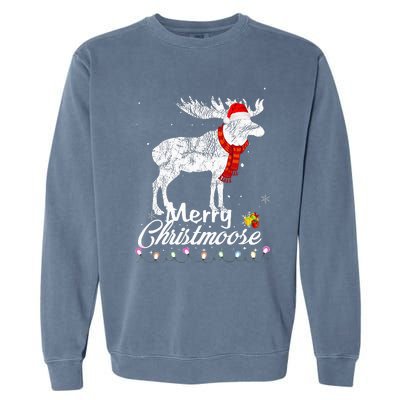 Merry Christmoose Lights Santa Hat Funny Christmas Moose  Garment-Dyed Sweatshirt