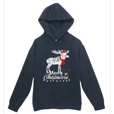 Merry Christmoose Lights Santa Hat Funny Christmas Moose  Urban Pullover Hoodie