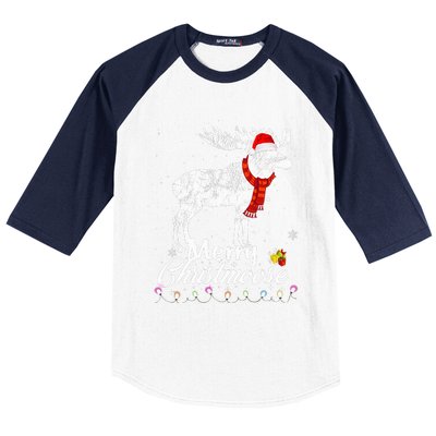 Merry Christmoose Lights Santa Hat Funny Christmas Moose  Baseball Sleeve Shirt