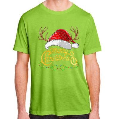 Merry Christmas Lights Red Santa Hat Xmas Family Adult ChromaSoft Performance T-Shirt