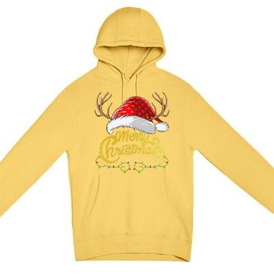 Merry Christmas Lights Red Santa Hat Xmas Family Premium Pullover Hoodie