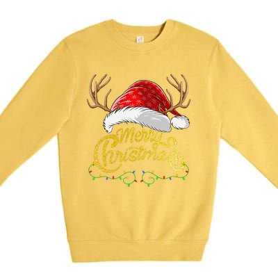 Merry Christmas Lights Red Santa Hat Xmas Family Premium Crewneck Sweatshirt