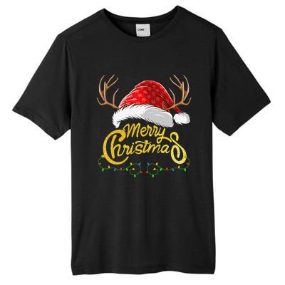 Merry Christmas Lights Red Santa Hat Xmas Family Tall Fusion ChromaSoft Performance T-Shirt