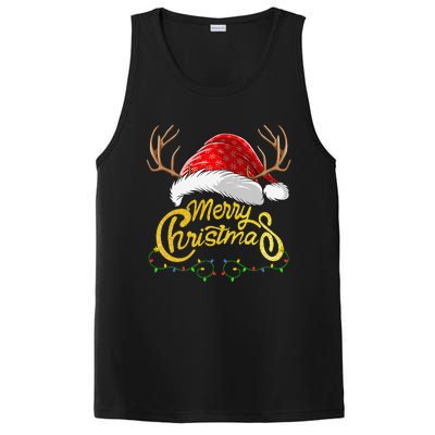 Merry Christmas Lights Red Santa Hat Xmas Family PosiCharge Competitor Tank