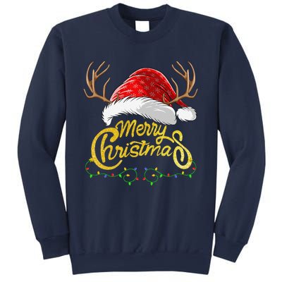 Merry Christmas Lights Red Santa Hat Xmas Family Sweatshirt