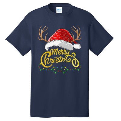 Merry Christmas Lights Red Santa Hat Xmas Family Tall T-Shirt