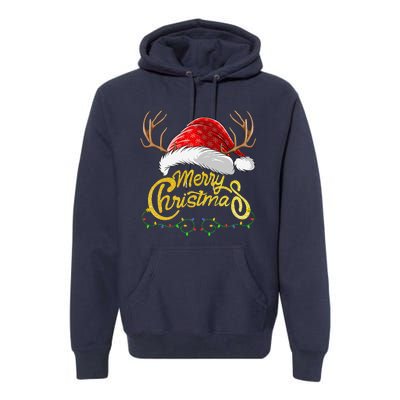 Merry Christmas Lights Red Santa Hat Xmas Family Premium Hoodie