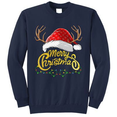 Merry Christmas Lights Red Santa Hat Xmas Family Tall Sweatshirt