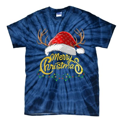 Merry Christmas Lights Red Santa Hat Xmas Family Tie-Dye T-Shirt