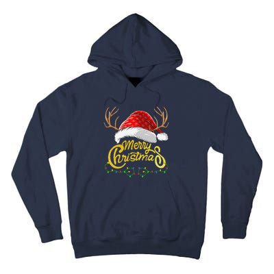 Merry Christmas Lights Red Santa Hat Xmas Family Tall Hoodie