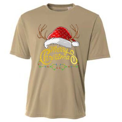 Merry Christmas Lights Red Santa Hat Xmas Family Cooling Performance Crew T-Shirt