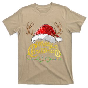 Merry Christmas Lights Red Santa Hat Xmas Family T-Shirt