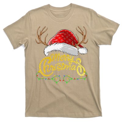 Merry Christmas Lights Red Santa Hat Xmas Family T-Shirt