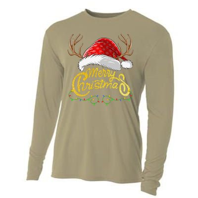 Merry Christmas Lights Red Santa Hat Xmas Family Cooling Performance Long Sleeve Crew