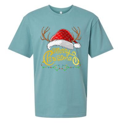 Merry Christmas Lights Red Santa Hat Xmas Family Sueded Cloud Jersey T-Shirt