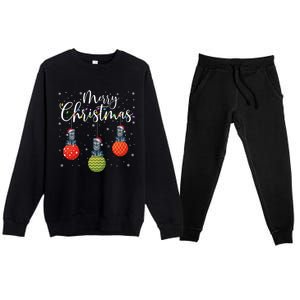 Merry Christmas Lights Santa Hat Wolf Ugly Xmas Meaningful Gift Premium Crewneck Sweatsuit Set