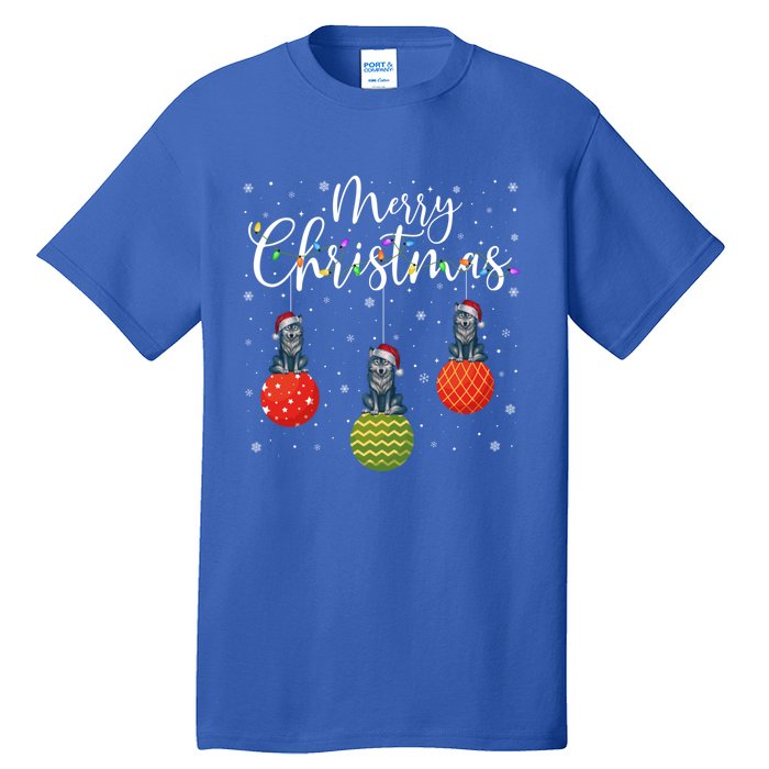 Merry Christmas Lights Santa Hat Wolf Ugly Xmas Meaningful Gift Tall T-Shirt