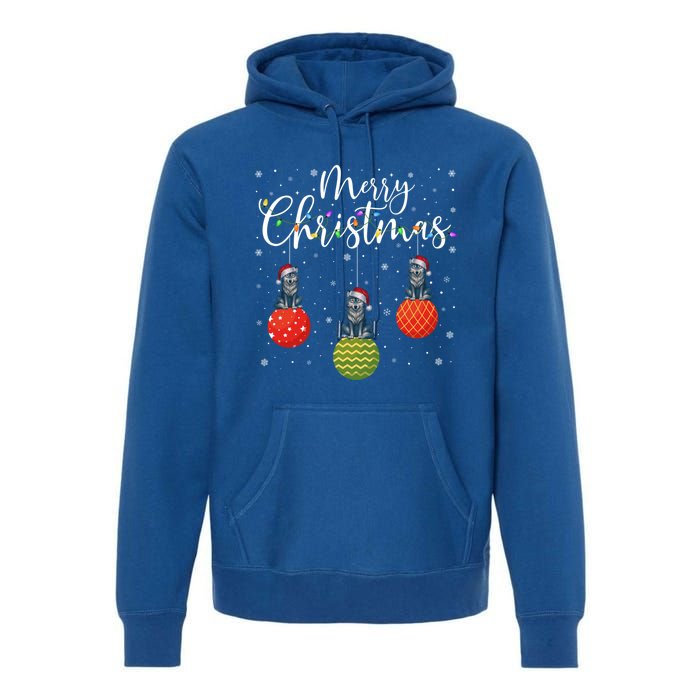 Merry Christmas Lights Santa Hat Wolf Ugly Xmas Meaningful Gift Premium Hoodie