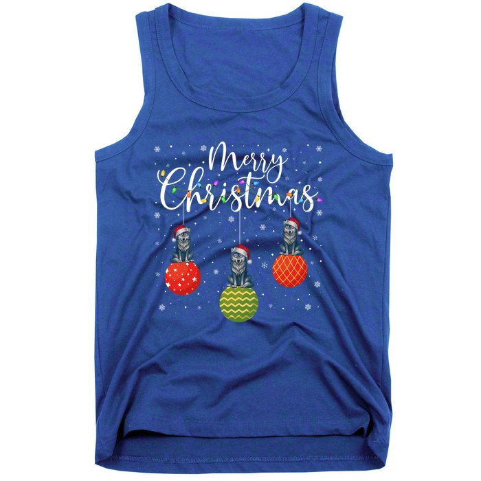 Merry Christmas Lights Santa Hat Wolf Ugly Xmas Meaningful Gift Tank Top