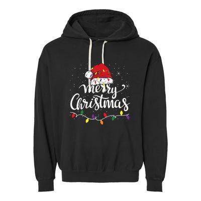 Merry Christmas Lights Red Santa Hat Xmas Family Women Garment-Dyed Fleece Hoodie