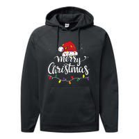 Merry Christmas Lights Red Santa Hat Xmas Family Women Performance Fleece Hoodie