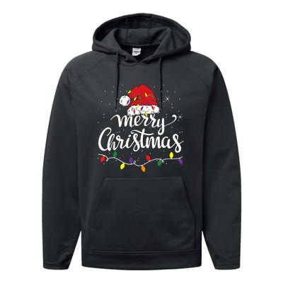 Merry Christmas Lights Red Santa Hat Xmas Family Women Performance Fleece Hoodie