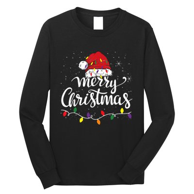 Merry Christmas Lights Red Santa Hat Xmas Family Women Long Sleeve Shirt