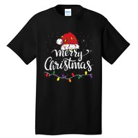 Merry Christmas Lights Red Santa Hat Xmas Family Women Tall T-Shirt