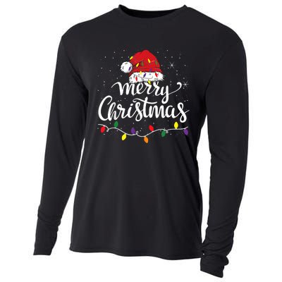 Merry Christmas Lights Red Santa Hat Xmas Family Women Cooling Performance Long Sleeve Crew