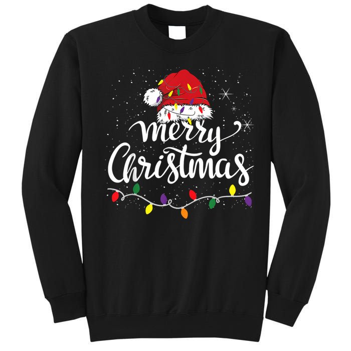 Merry Christmas Lights Red Santa Hat Xmas Family Women Tall Sweatshirt