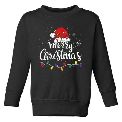 Merry Christmas Lights Red Santa Hat Xmas Family Women Toddler Sweatshirt