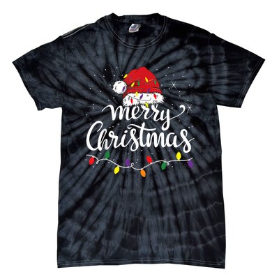 Merry Christmas Lights Red Santa Hat Xmas Family Women Tie-Dye T-Shirt