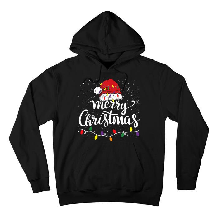 Merry Christmas Lights Red Santa Hat Xmas Family Women Tall Hoodie