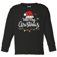 Merry Christmas Lights Red Santa Hat Xmas Family Women Toddler Long Sleeve Shirt