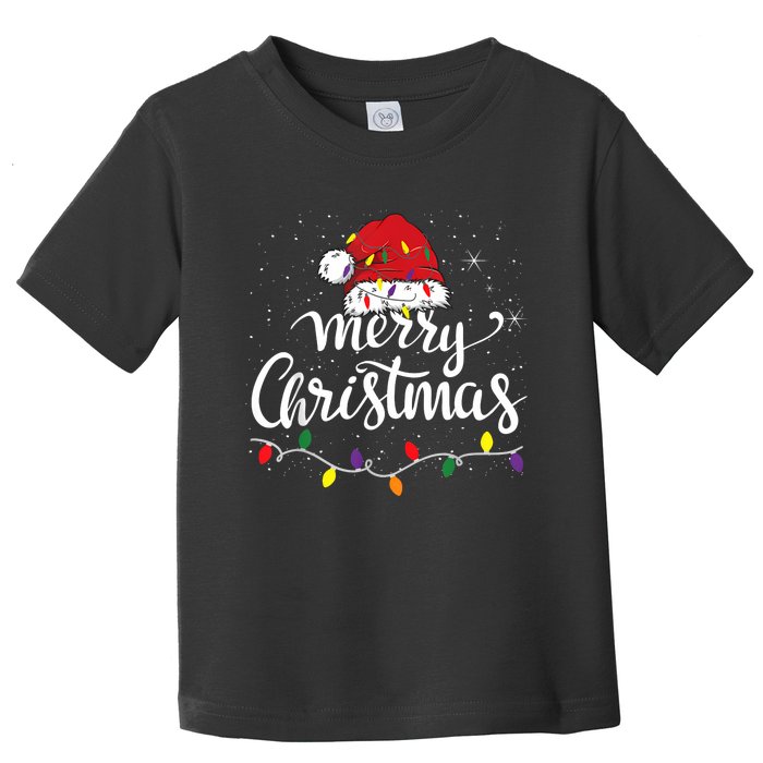 Merry Christmas Lights Red Santa Hat Xmas Family Women Toddler T-Shirt