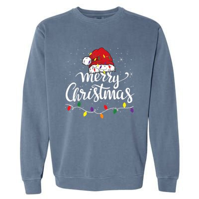 Merry Christmas Lights Red Santa Hat Xmas Family Women Garment-Dyed Sweatshirt