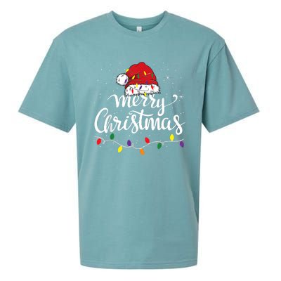 Merry Christmas Lights Red Santa Hat Xmas Family Women Sueded Cloud Jersey T-Shirt