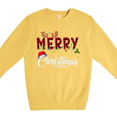 Merry Christmas Lights Santa Hat Xmas Family Premium Crewneck Sweatshirt