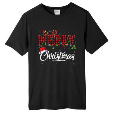 Merry Christmas Lights Santa Hat Xmas Family Tall Fusion ChromaSoft Performance T-Shirt