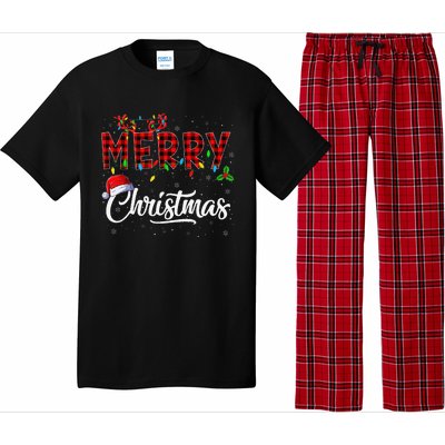 Merry Christmas Lights Santa Hat Xmas Family Pajama Set