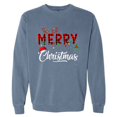 Merry Christmas Lights Santa Hat Xmas Family Garment-Dyed Sweatshirt