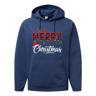 Merry Christmas Lights Santa Hat Xmas Family Performance Fleece Hoodie