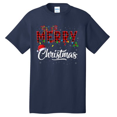 Merry Christmas Lights Santa Hat Xmas Family Tall T-Shirt