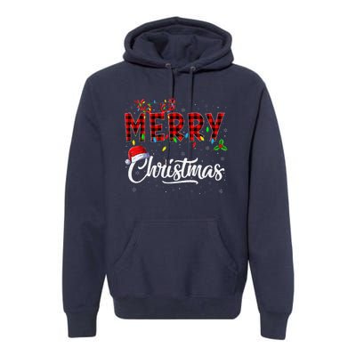 Merry Christmas Lights Santa Hat Xmas Family Premium Hoodie